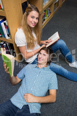 Students reading together in the library