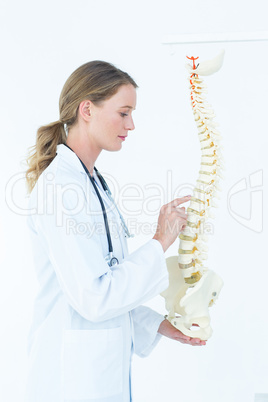 Female doctor with anatomical spine