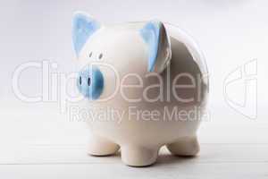 Blue and white piggy bank
