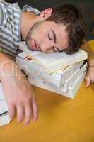 Student asleep in the library