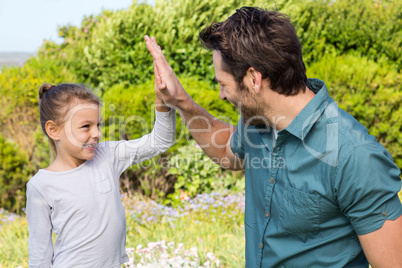 Father and daughter high fiving