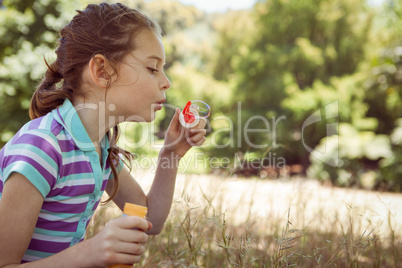 Cute little girl blowing bubbles