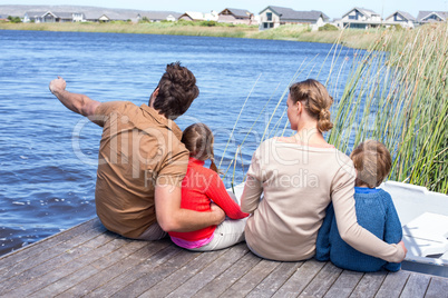 Happy family at a lake