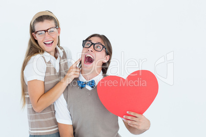 Excited geeky hipster and his girlfriend