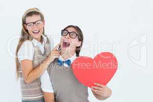 Excited geeky hipster and his girlfriend