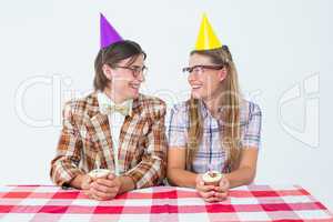 Geeky hipsters celebrating birthday