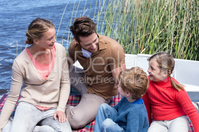 Happy family at a lake