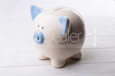 Blue and white piggy bank