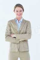 Businesswoman in suit smiling at camera