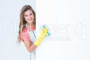 Hipster woman cleaning poster