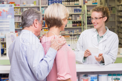 Pharmacist explaining something to a customer