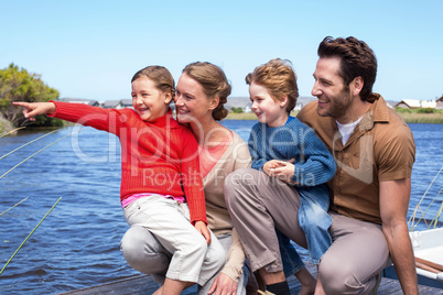 Happy family at a lake