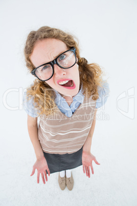 Confused geeky hipster woman