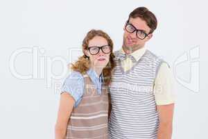Happy geeky hipster couple with silly faces