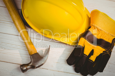 Hard hat and protective gloves