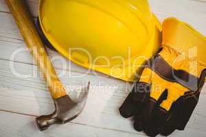 Hard hat and protective gloves