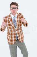 Angry geeky hipster looking at camera