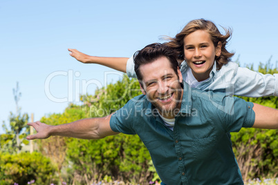 Father and son having fun