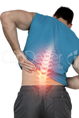 Highlighted back pain of fit man