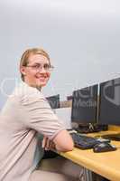 Student working on computer in classroom