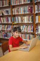 Portrait of boy using laptop in library