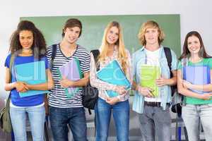 Happy college students holding folders