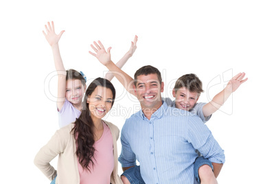 Loving parents giving piggyback ride to children