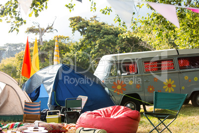 Empty campsite at music festival