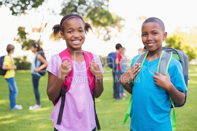 Happy friends playing in the park