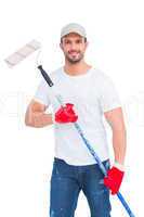 Handyman holding paint roller