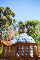 Couple relaxing in the park on bench