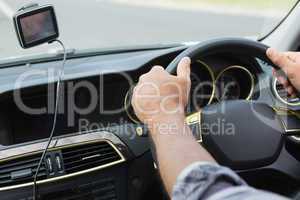 Man using satellite navigation system