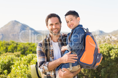 Father and son on a hike together