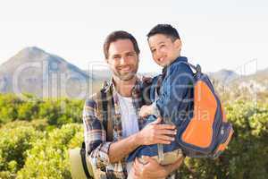 Father and son on a hike together