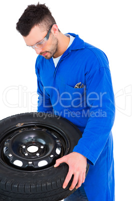 Mechanic working on tire