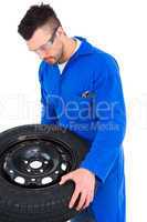 Mechanic working on tire