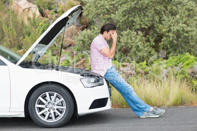 Desperate man after a car breakdown