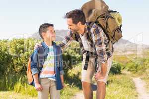 Father and son on a hike together