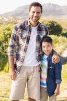 Father and son on a hike together