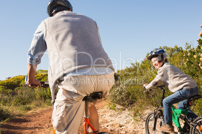 Father and son on a bike ride o