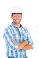 Confident manual working wearing hardhat