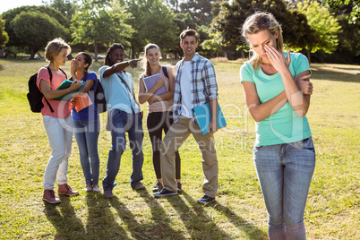 Student being bullied by a group of students