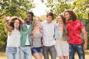 Happy friends in the park taking selfie