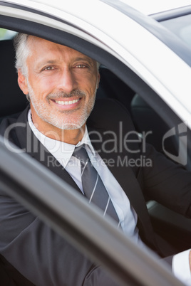 Businessman sitting in drivers seat