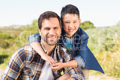 Father and son on a hike together