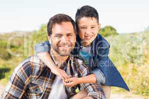 Father and son on a hike together