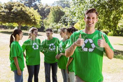 Environmental activist showing thumbs up