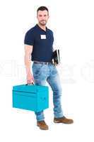 Handyman with clipboard and toolbox