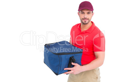 Pizza delivery man holding bag