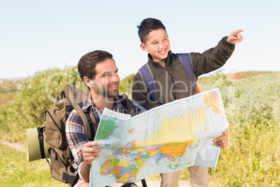 Father and son on a hike together